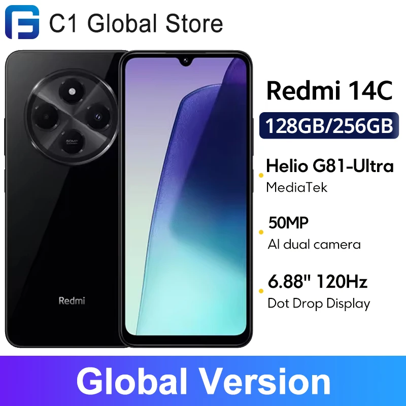 Xiaomi Redmi 14C Global Version  Smartphone MediaTek Helio G81-Ultra 50MP AI Dual camera 5160mAh 6.88