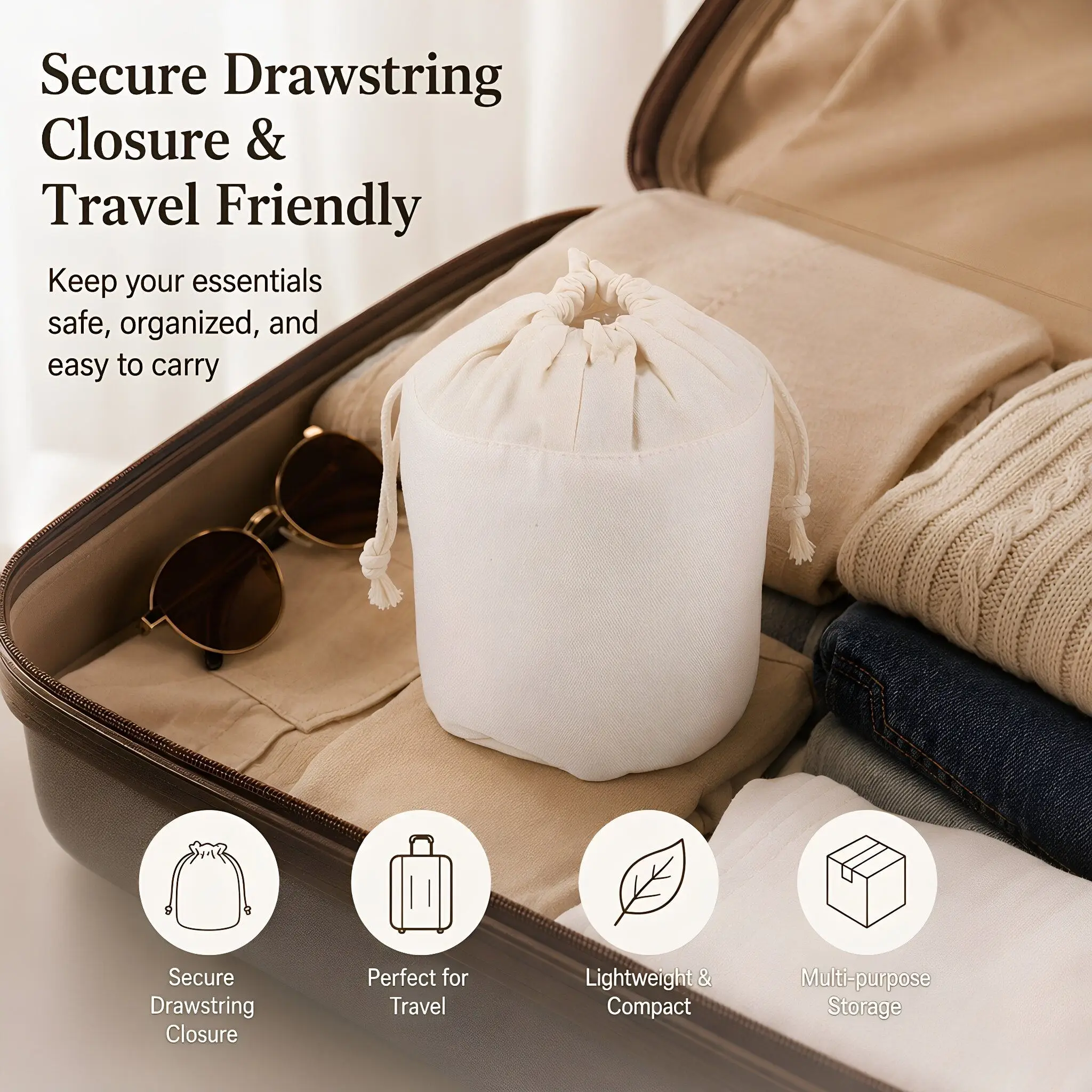 Large Capacity Makeup Bag Drawstring Round Purse Organizer Storage Insert Purse Shaper Bucket Bag Organizer Travel