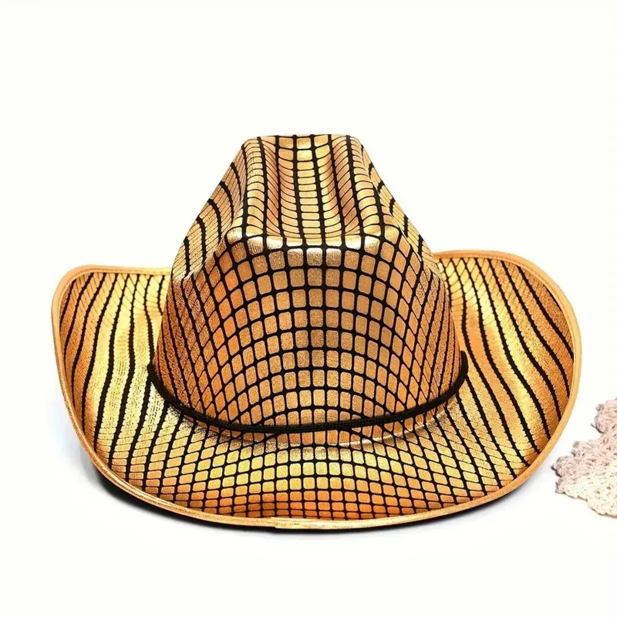 Western cowboy hat gold/silver mesh Panamanian hat stylish lightweight rolled fedora cowboy hat ladies and men can wear