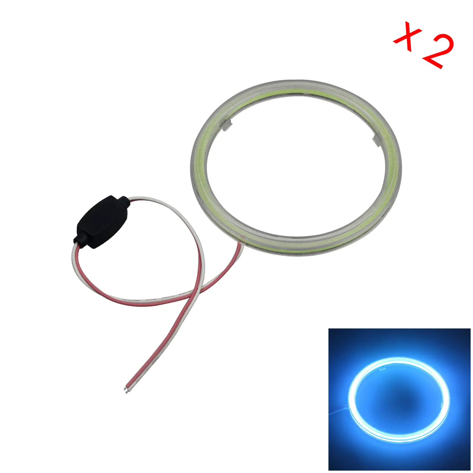 

2x Ice Blue Rv Angel Eye Halo Rings Lamp Headlights 100MM Cover 1 COB LED Z5080