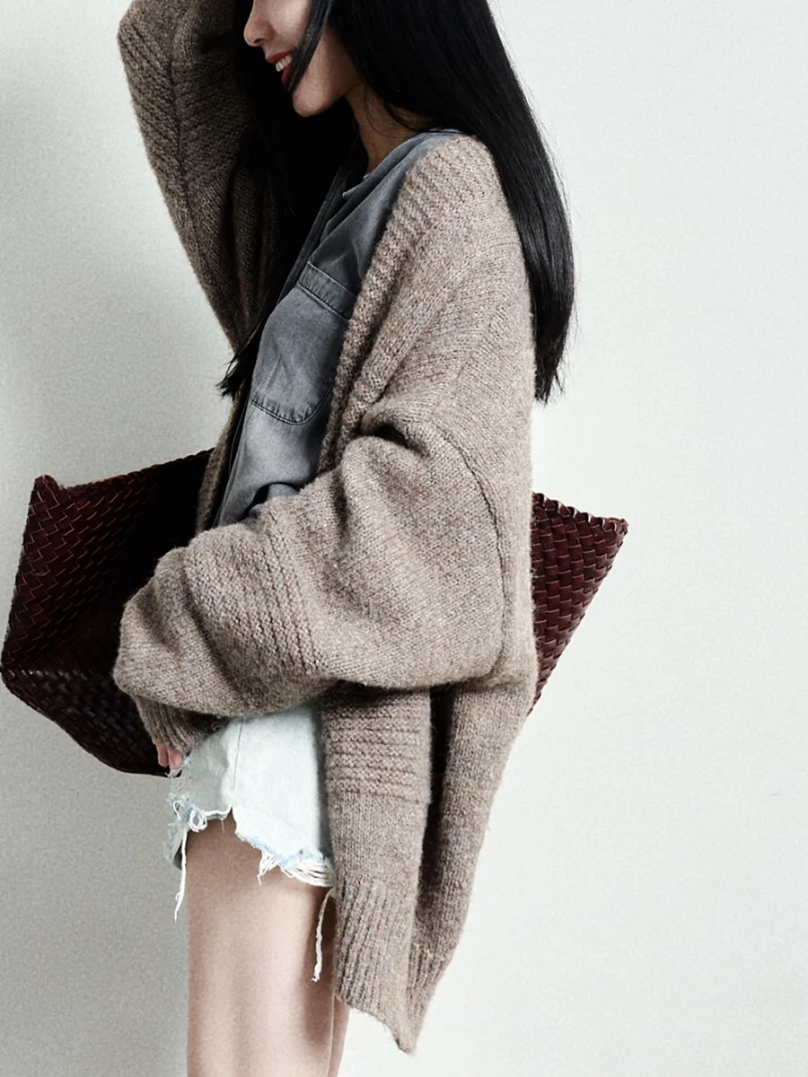 

Loose Knitted Sweater Coat Casual Artistic Lazy Sle French Faion Autumn Women's Open Cardigan Soft Comfortable Outerwear