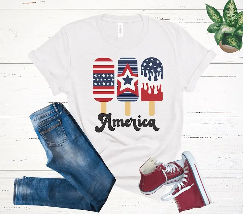 Popsicle Shirt,4th Of July America flag Freedom Independence Day Short Sleeve Top Tees O Neck 100% cctton Fashion Harajuku goth