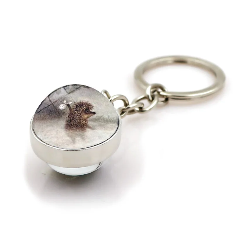 Fashion Hedgehog Pendant Time Gem Double-Sided Glass Ball Metal Keychain Pendant Birthday Gift Key Chains For Women Key Chains