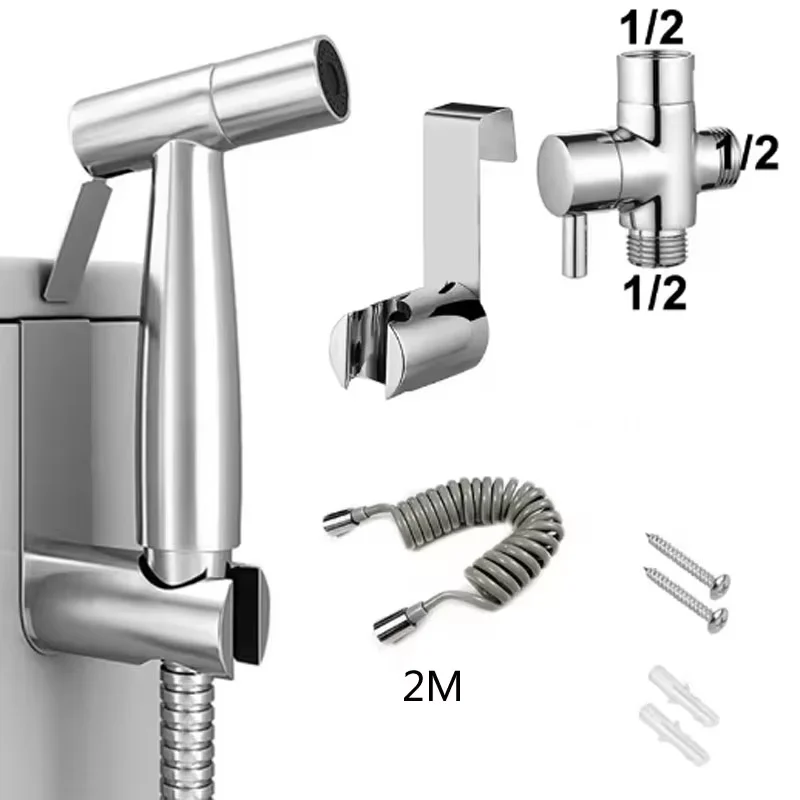 Portable Handheld Toilet Bidet Sprayer Gun Holder Self Cleaning Wash Bidet Faucet Spray 3 Way Valve Bathroom Hose Shower Head