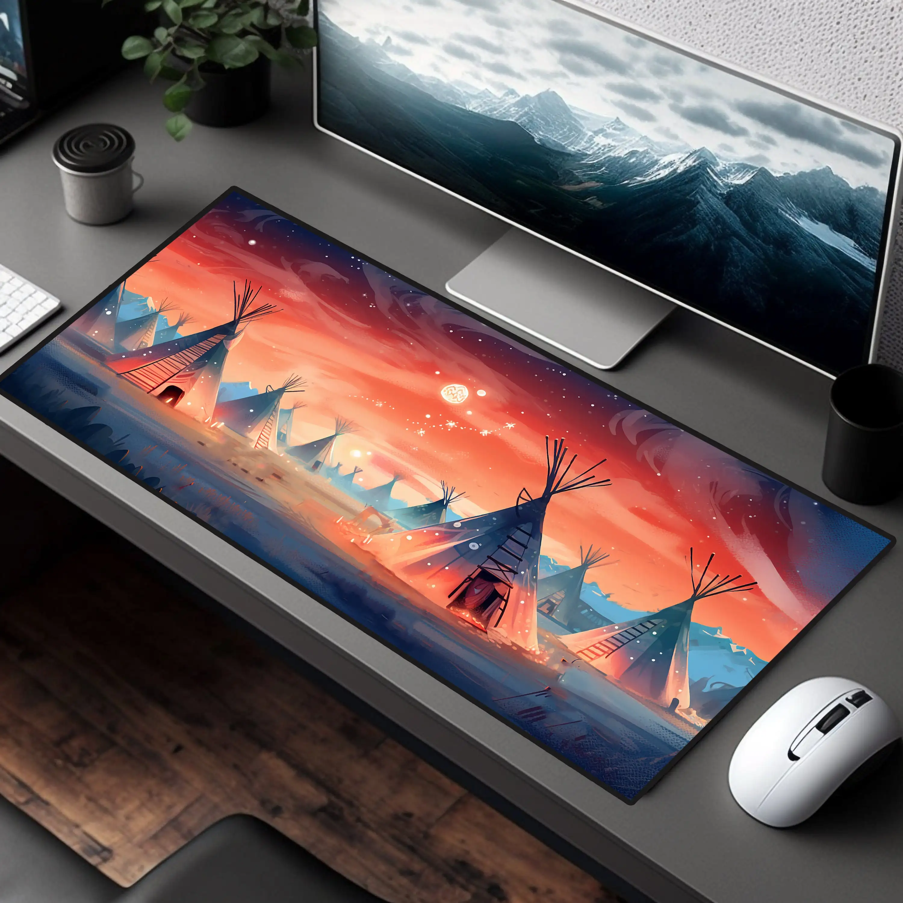 Midnight Tent Village Desk Mat,non-slip and Waterproof Mouse Pad,office and Gaming Desk Decorative Mat,perfect Gift for Friends.
