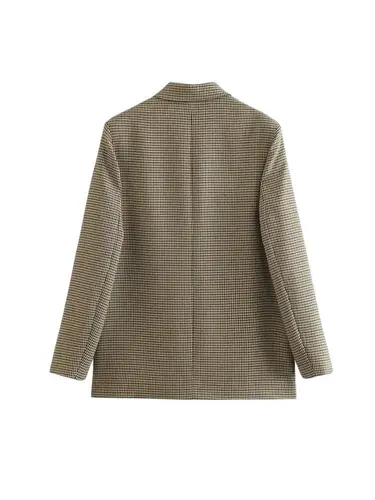 Imagen 2 del producto Chaqueta a cuadros con doble botonadura para mujer, abrigo Vintage de manga larga con bolsillos y solapa, prendas de vestir exteriores para mujer, chalecos elegantes para mujer