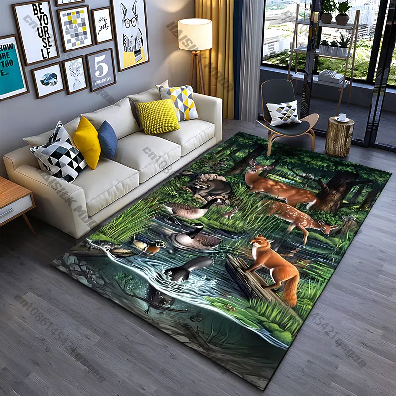 Forest animals by peaceful stream carpet Yoga living room room decor children's crawling mat doormat area rug games mat