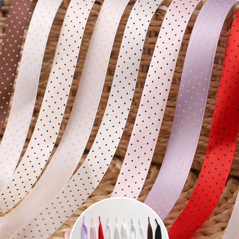 1Pair  Flat Silk Ribbon Shoelaces Polka Dot Pattern Black White Multicolor Shoe Strings For White Sneakers