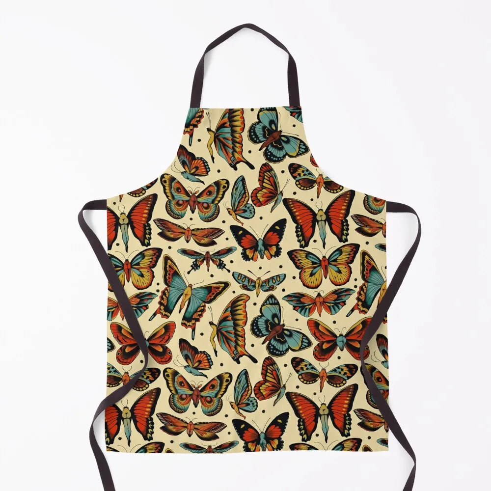 

Butterflies traditional tattoo flash Apron chef for man cleanings bib Customizable Apron