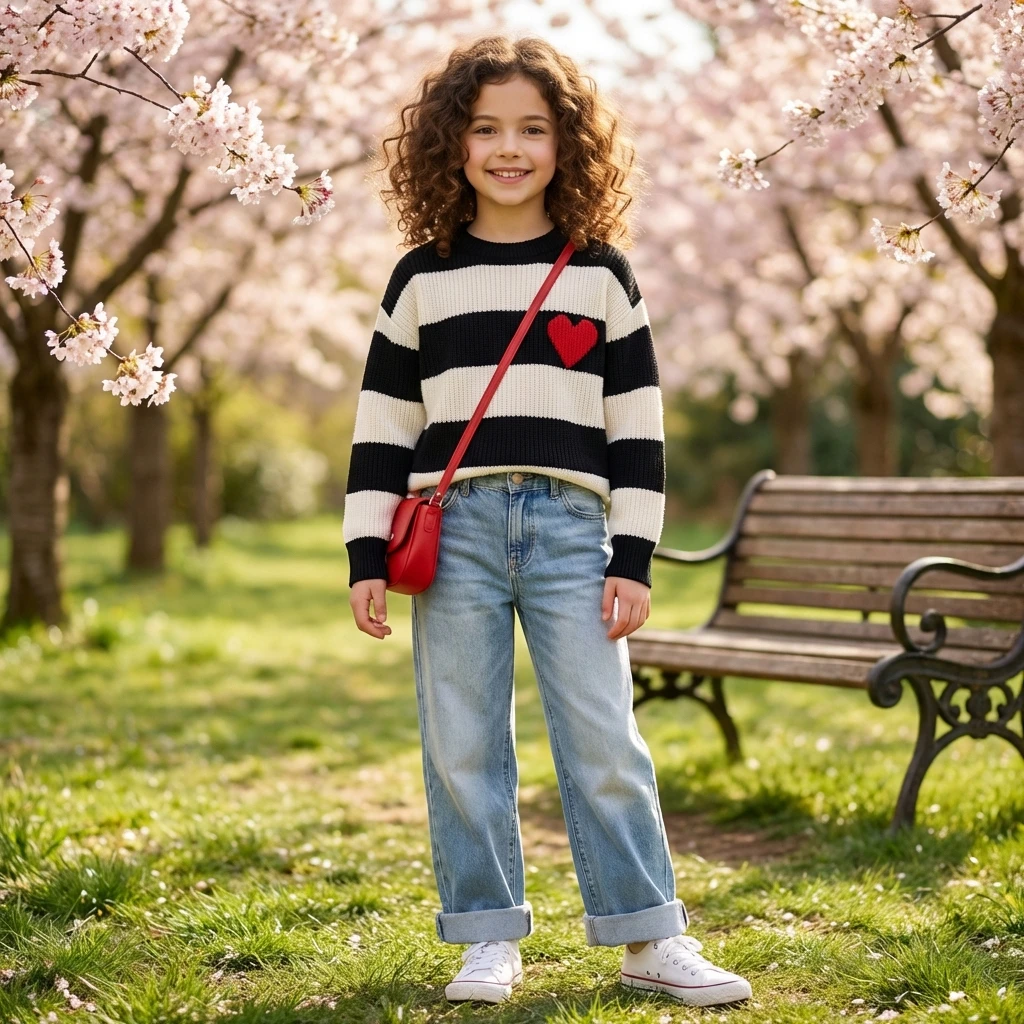 

Детский полосатый свитер SeasonSea, черно-белый, с вышивкой в виде сердца, теплый вязаный пуловер, модный джемпер для мальчиков и девочек, детская одежда