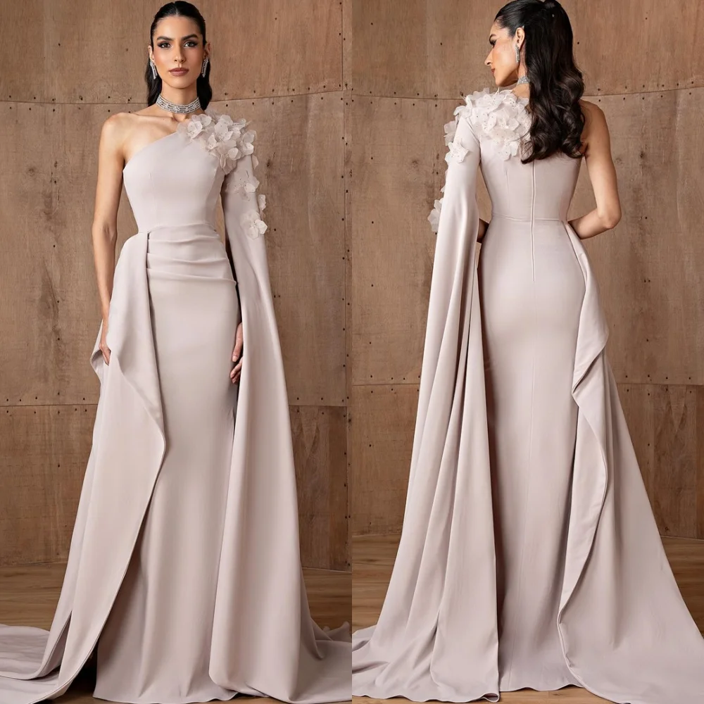 

Customized High Quality Jersey Evening Dress Classic One Shoulder Homecoming Dresses Exquisite Flowers Special Occasion Gowns