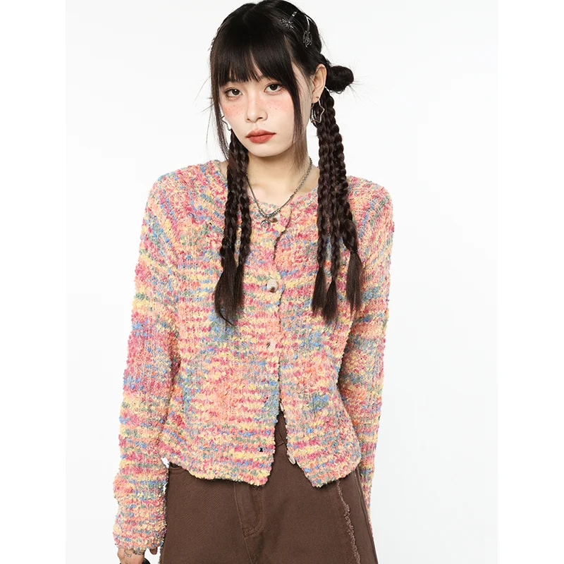 Donna Cardigan rosa maglione capispalla moda corta Vintage tempo libero vento pigro inverno addensare caldo manica lunga cappotto lavorato a maglia