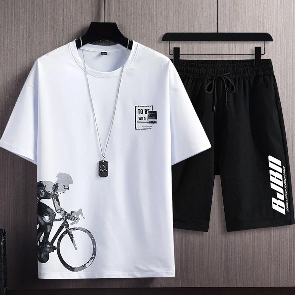 Sportswear Men Tracksuits Solid Color Summer T-shirt Shorts Set 2 Piece Set Leisure Men Outfit Daily Leisure Casual