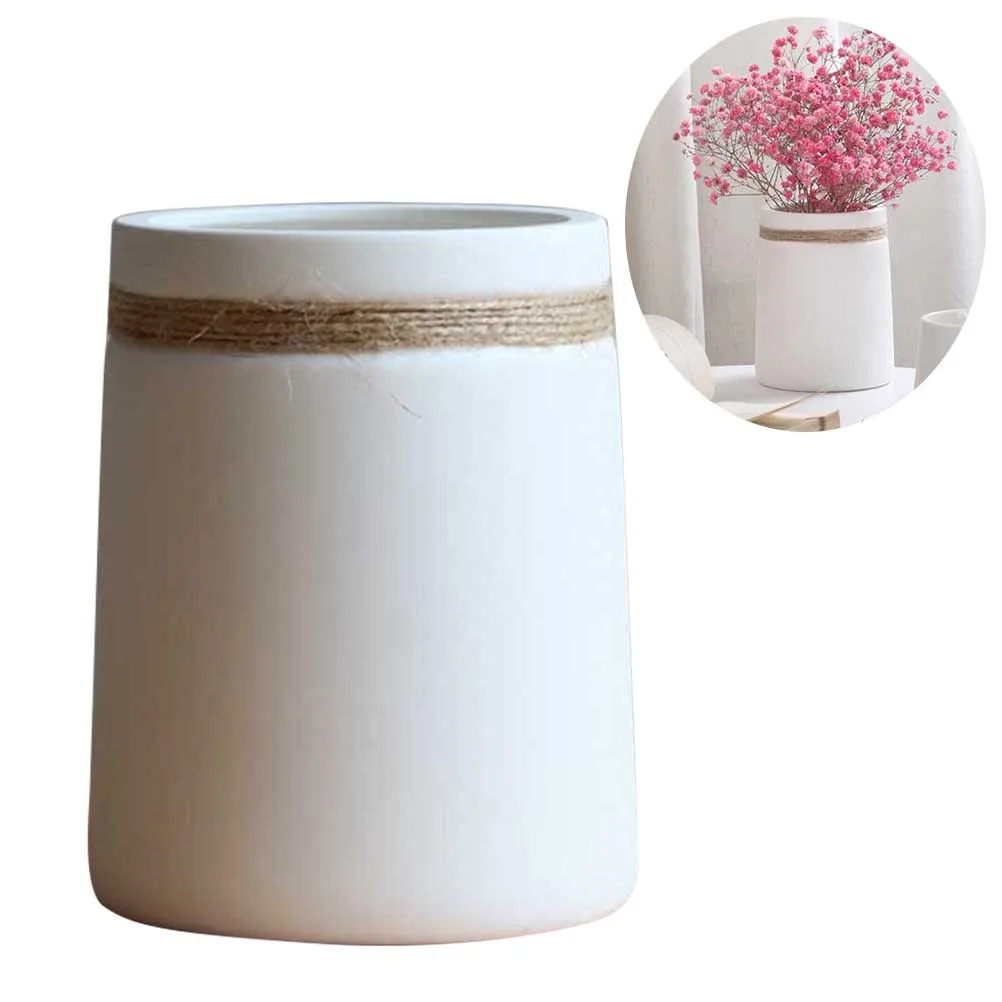 

White Porcelain Ceramic Flower Vase Hemp Rope Stylish Decoration Indoor Outdoor Home Vase White Flower Bottle