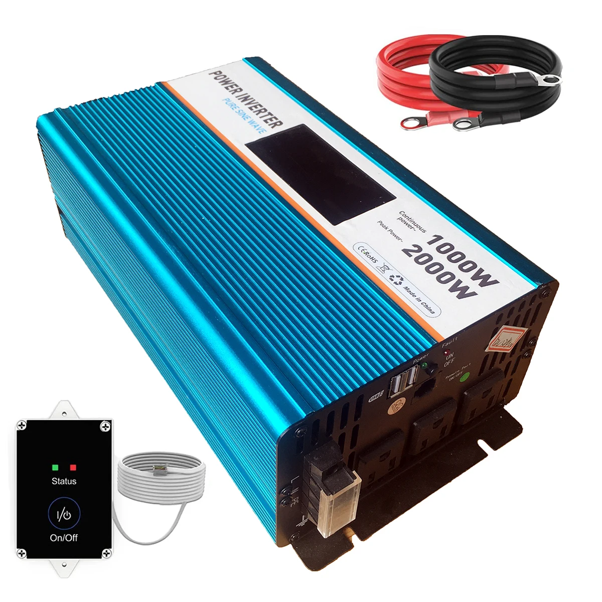 

True 1000W peak 2000W Pure sine wave power inverter DC 12V to AC 110V 120V 230V 240V 2 USB port car charger LCD Display