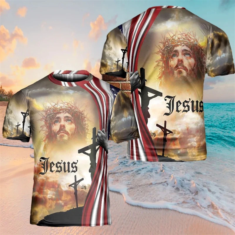 

Men's T Shirts Jesus Love All Christians 3D Printed Summer Jesu Graphic T-shirt Women's Short Sleeve Casual Tops Y2k Men Clothes
