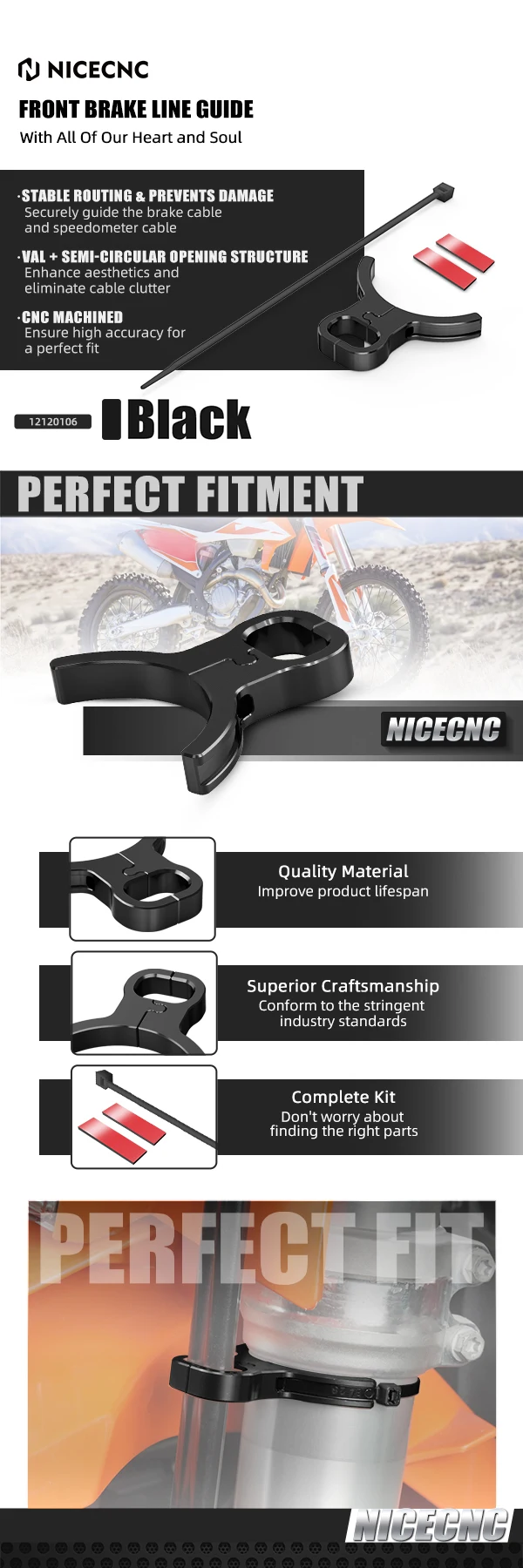 NICECNC Für 2004-2024 KTM EXC 300 EXC 250 125 SX 450SX-F 300XC-W 350EXC-F Gabelschutz Schmutzschutz Bremsleitungsführungs-Kit – Detail 3