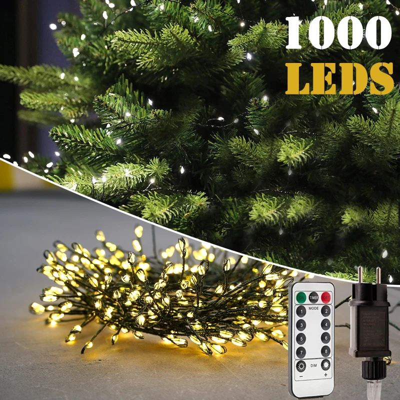 36M/1000 LED Cluster Christmas String Lights Outdoor Decoration Indoor Garden Tree Plug Christmas 220V Holiday Lighting Decor
