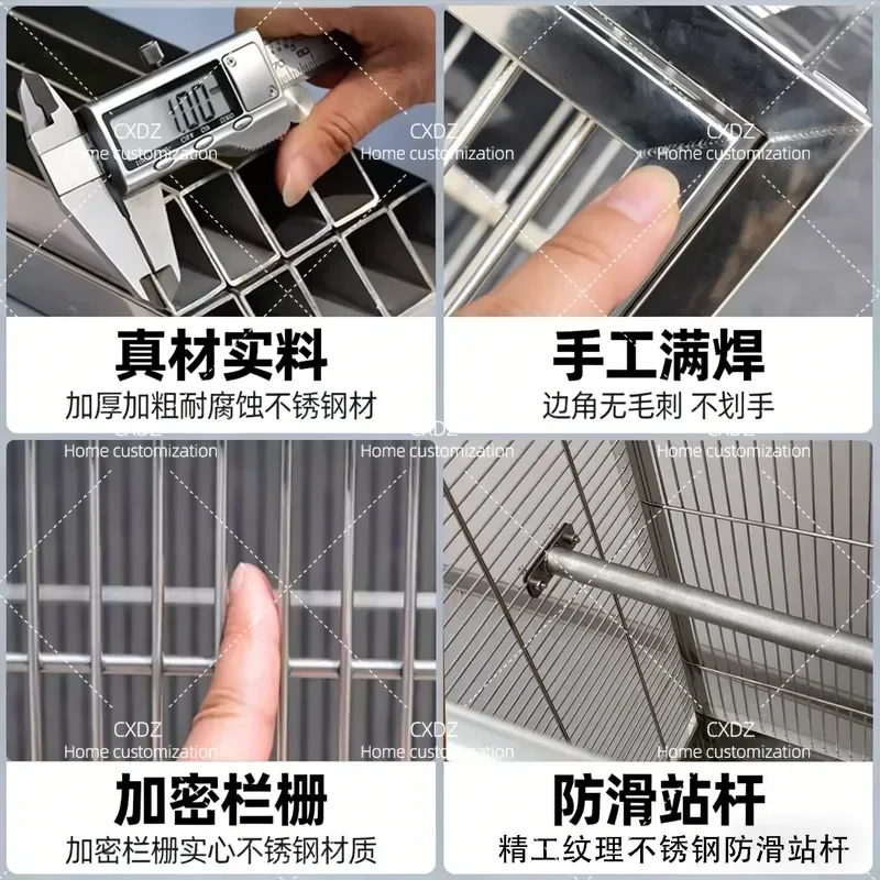 304 Stainless Steel Bird Cage Indoor Luxury Parrot Cage for Household Use Durable Metal Aviary for Small to Medium Birds
