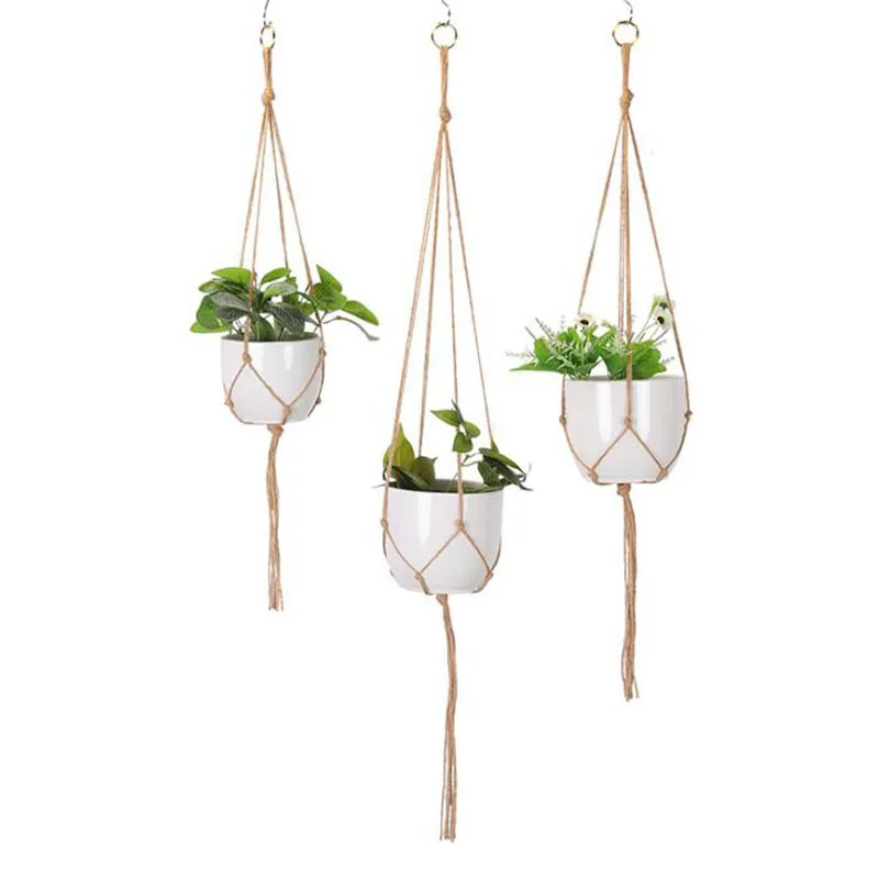 90cm 120cm Garden Rope Hanging Basket Manual Flower Pot Tray Net Bag Braided Home Vintage Decor Plant Hanger Sling Knotted