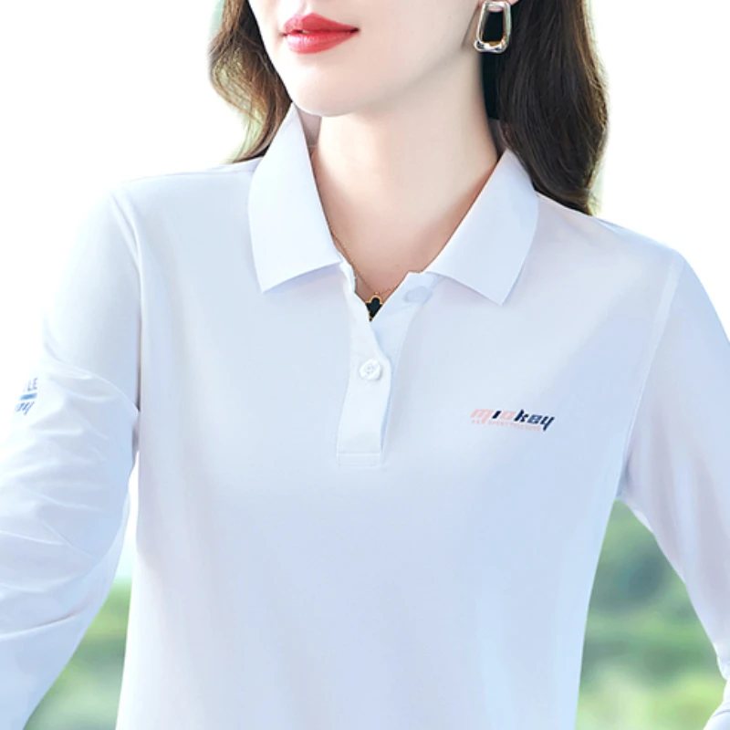 Spring Autumn Polo Golf Woman Wear Long Sleeve T Shirt Embroidery Logo Polo Neck Sport Female Tee Women’s Golf Wear 2024