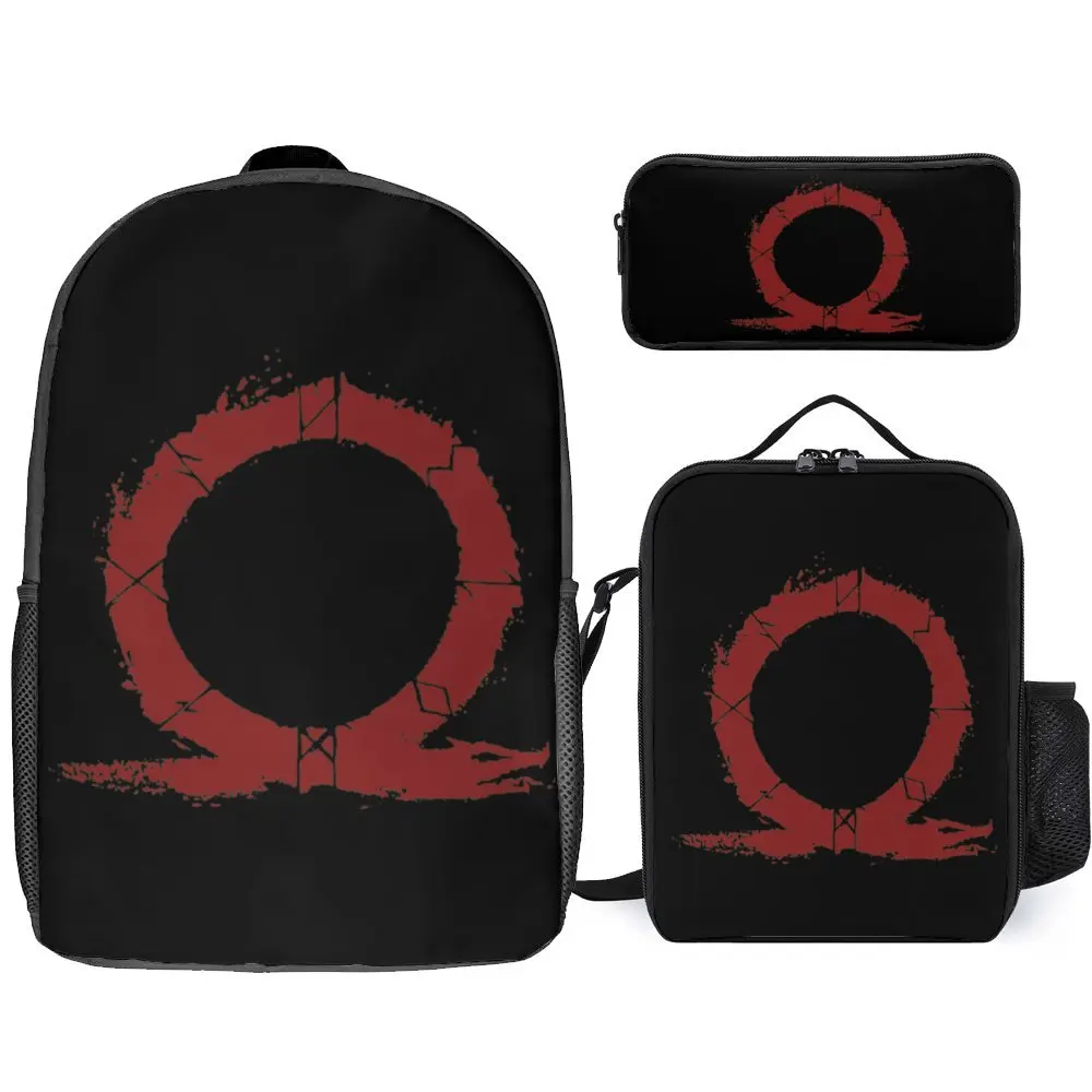 God Of War Runes 3 Secure Comfortable Knapsack 3 in 1 Set 17 Inch Backpack Lunch Bag Pen Bag  Sports Activities Novelty