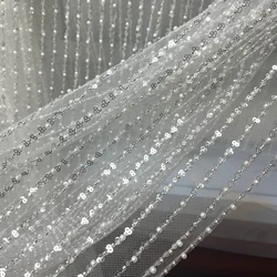 Mesh Fabric Sequin Bead Stripe for Wedding Dress Clothing Fashion Designer Handmade Diy Sewing Material Cloth By The Meter