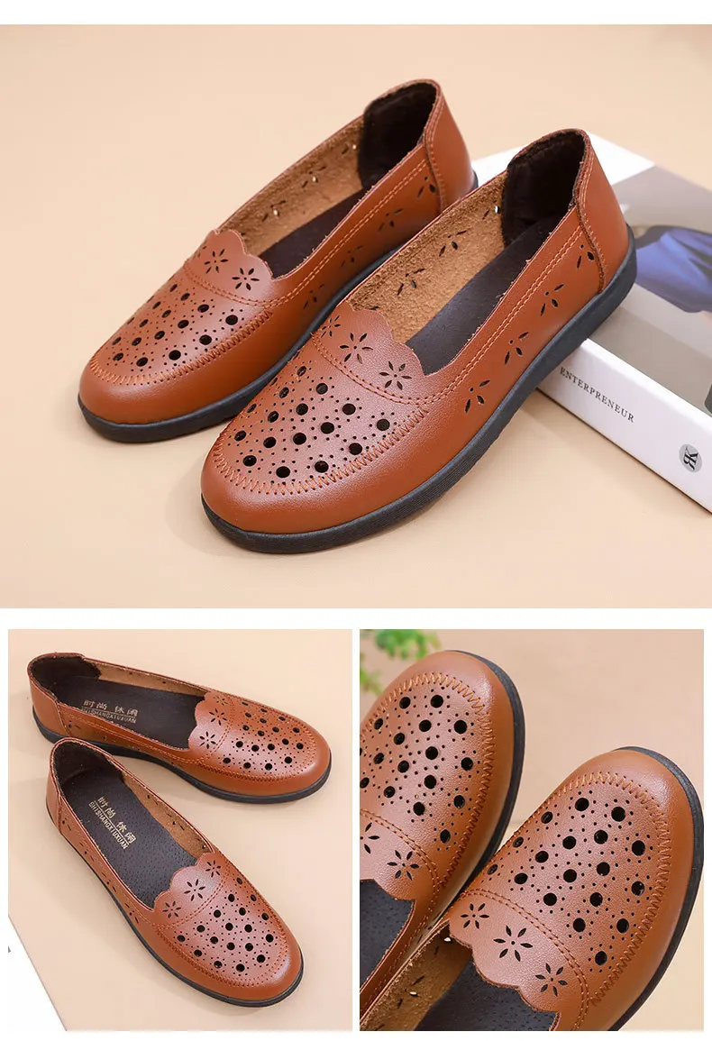Sandalen Sommer Komfort Baotou Weiche Sohle Mutterschuhe Flache Sohle Damenschuhe Lochlederschuhe Schuhe für mittlere und ältere Altersgruppen – Detail 28