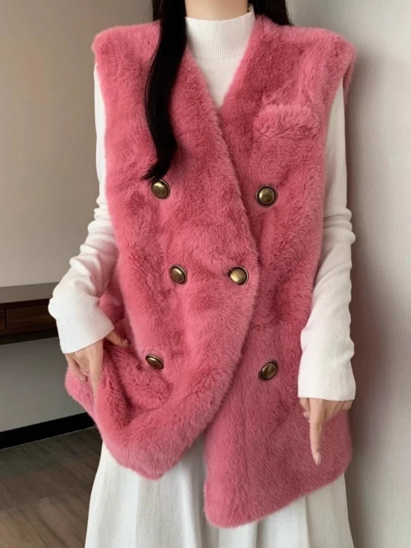 

Large Size Women's Autumn And Winter Vest Loose And Versatile Fur Coat Cardigan High-End Sleeveless Furry Jacket Outerwear w1262