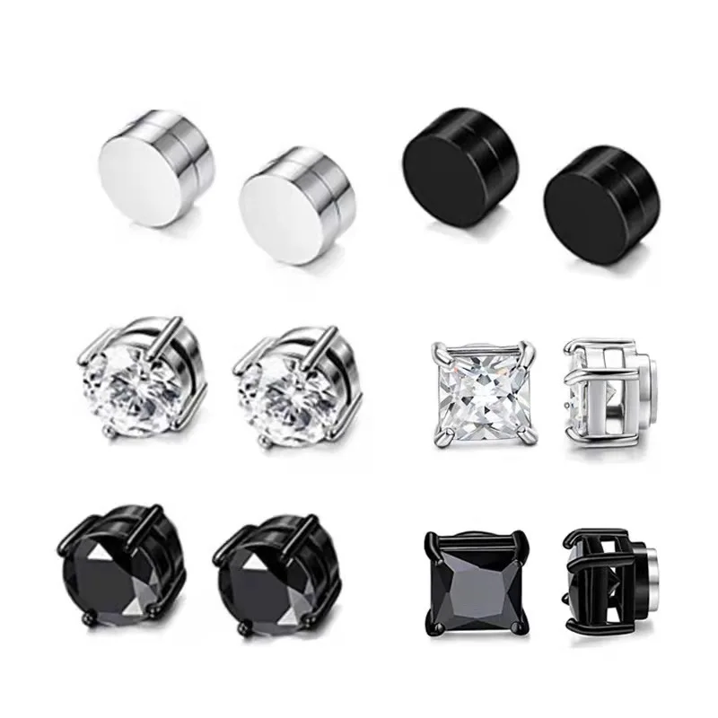 15 Pairs Lot Wholsales Stud Earrings Magnetic No Hole Zircon Men Fashion Stainless Steel Korean Earring Womens Jewellery view 2