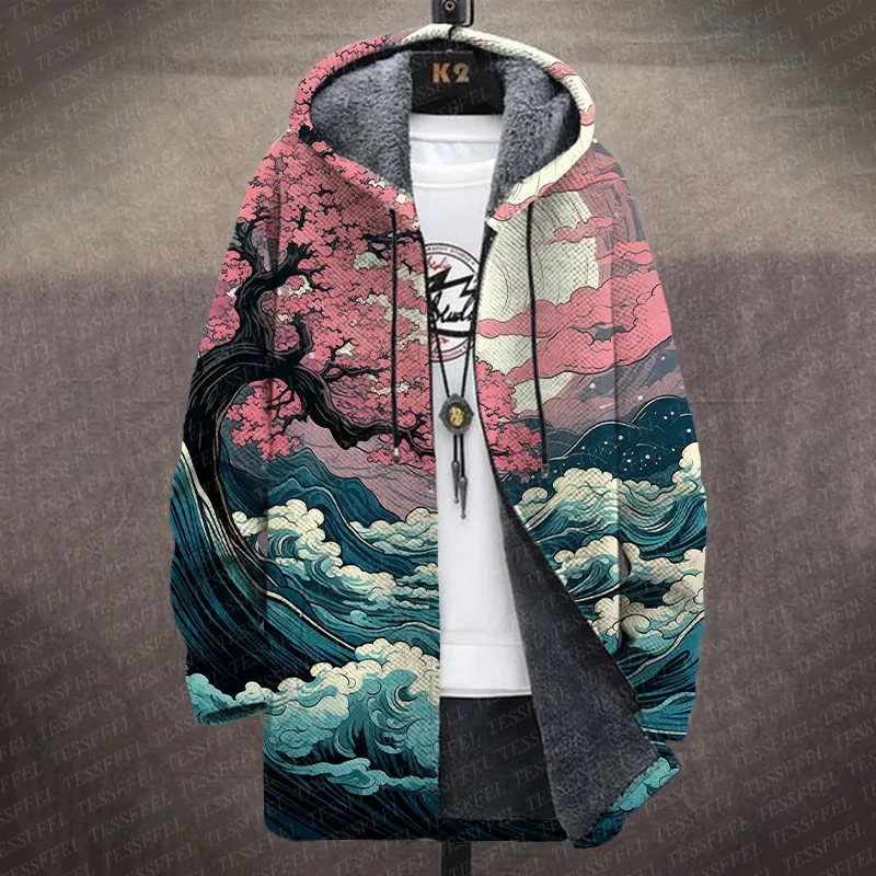 

Хиппи красочные граффити винтажный графический ретро узор 3Dпринт толстый флис плюс пальто с капюшоном зимняя повседневная куртка на молнии A10