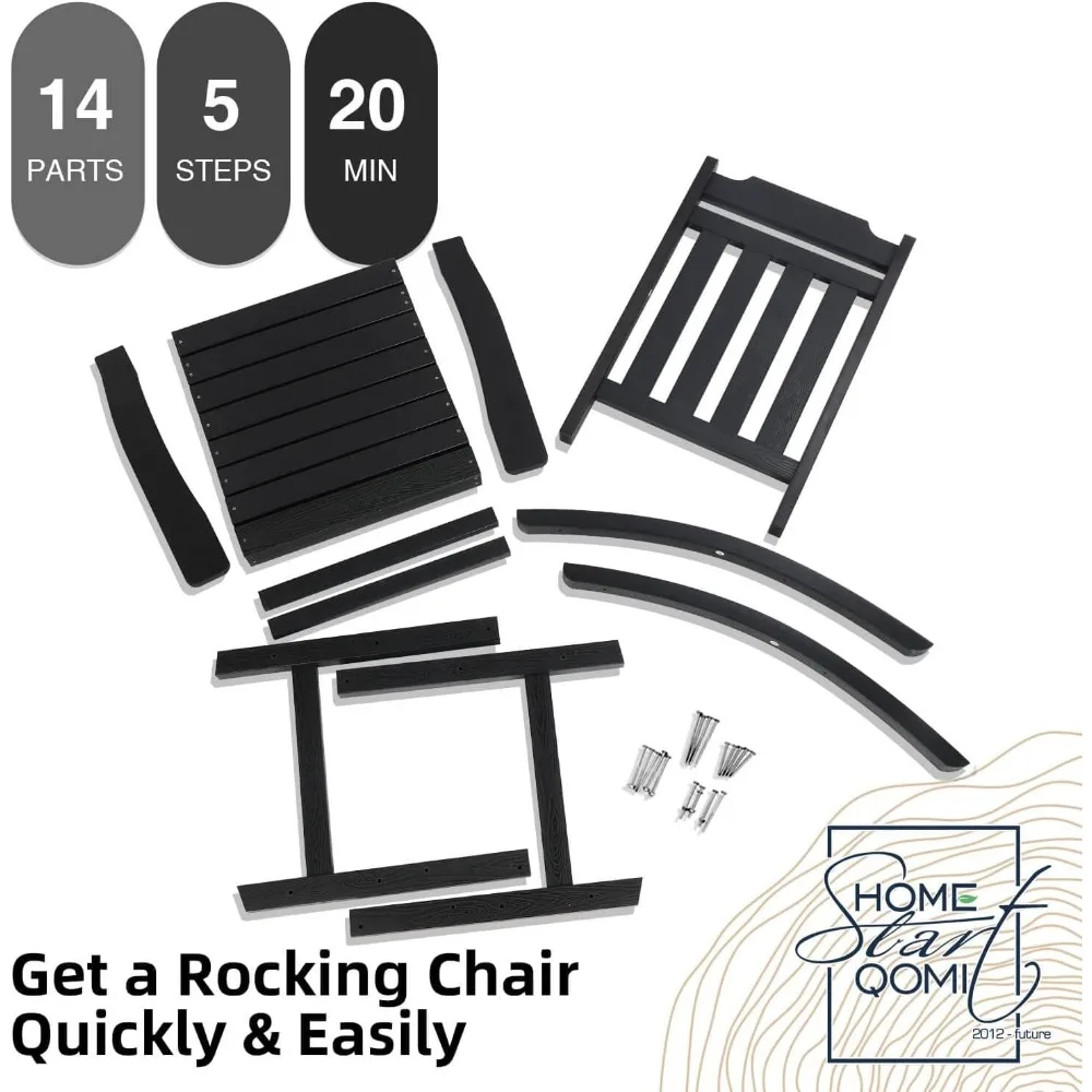 Weather-Resistant Outdoor Poly Lumber Rocking Chair for Porch, Patio, Deck, and Garden