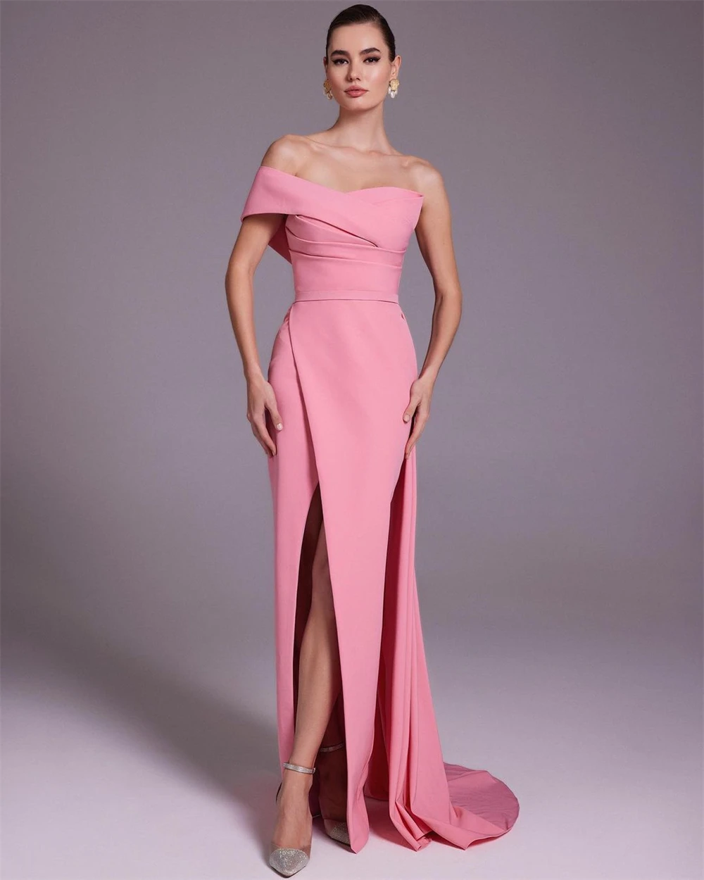 Customized  Exquisite  One-shoulder  Sheath Celebrity  Fold Skirts S Occasion Evening Gown robe pour cérémonie de mariage