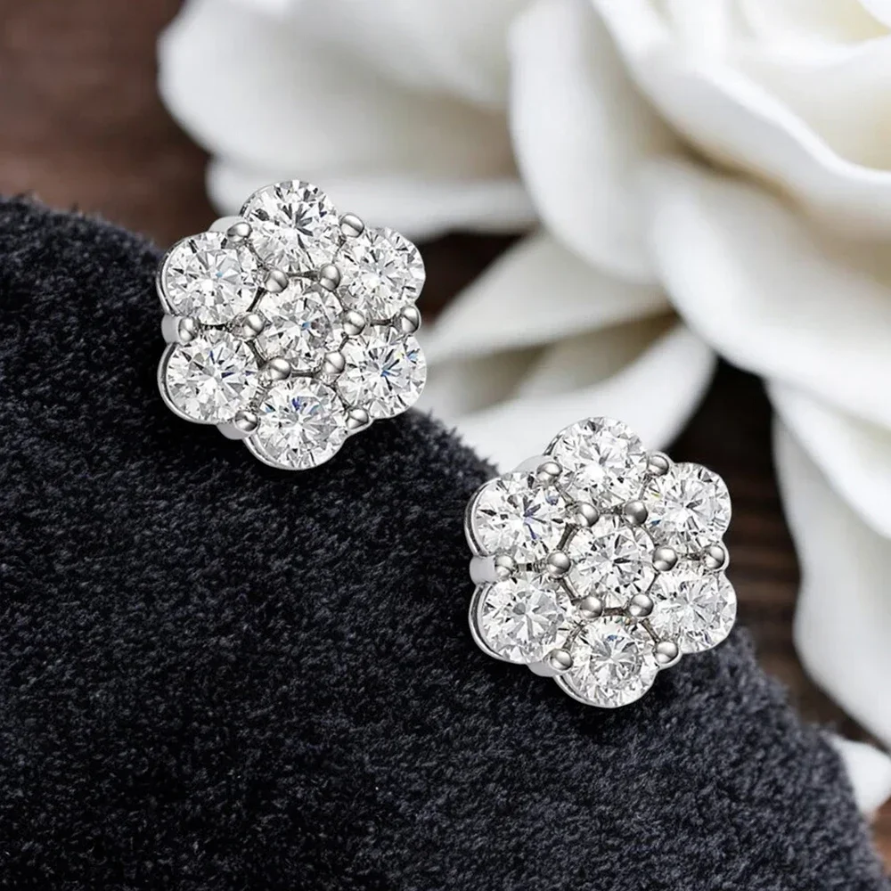 3/5mm 7-stone Moissanite Diamond Stud Earrings with Certificate 925 Sterling Silver Honeycomb Flower Ear Studs for Women Jewelry