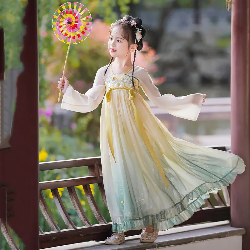 2026 spring high-end girls Hanfu, children's super fairy ancient style ancient dress, little girl fairy dress