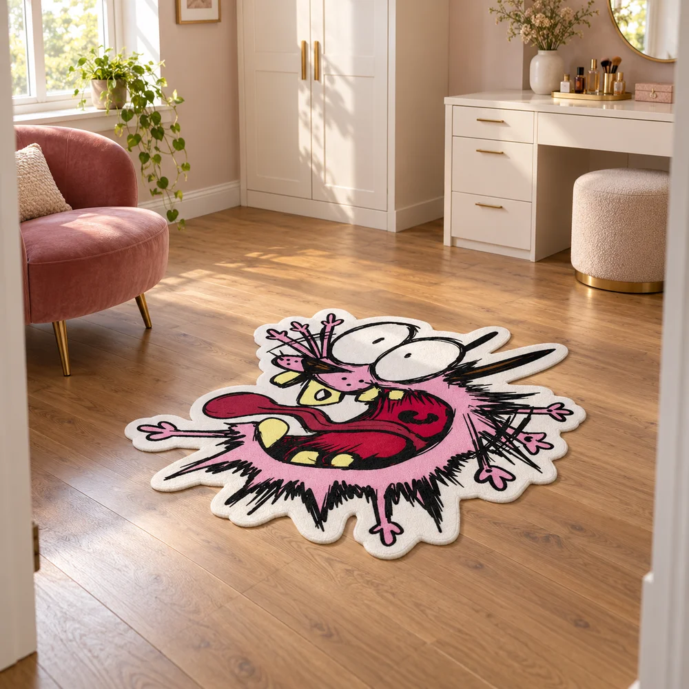 C-Courage the C-Cowardly Dog Shaped Rug Pink Dog Face Soft Flannel Floor Mat for Bedroom Living Room Entryway Modern Home Decor
