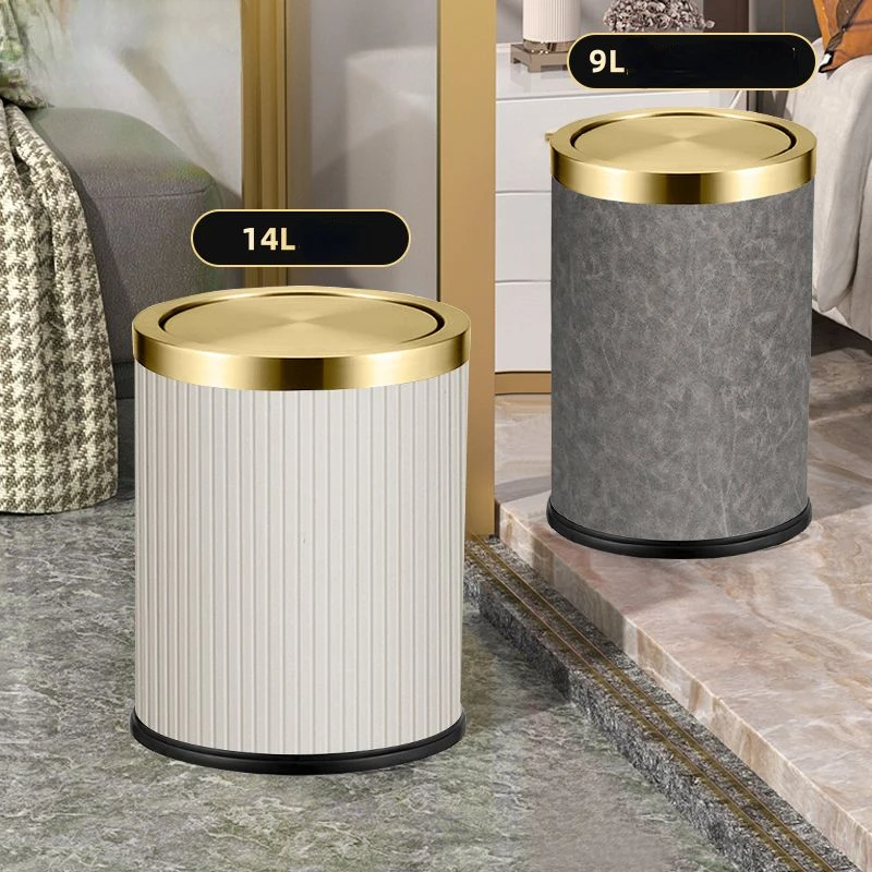 European Luxury Garbage Bin with Lid Bathroom Kitchen Living Room Rolling Cover Type Odor Proof Waste Bucket Cleaning Dustbin