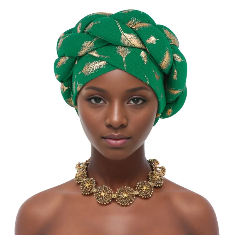 Turbante trenzado de plumas para Mujer, gorros musulmanes, pañuelo para la cabeza, gorro femenino, envolturas para la cabeza, sombrero indio africano, Turbante para Mujer