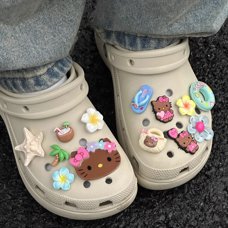 

Summer Brown Hello Kitty Hawaiian Theme Starfish Shoe Charms Beach Clog Accessories Sandals Clip DIY Decor for Women Party Gift