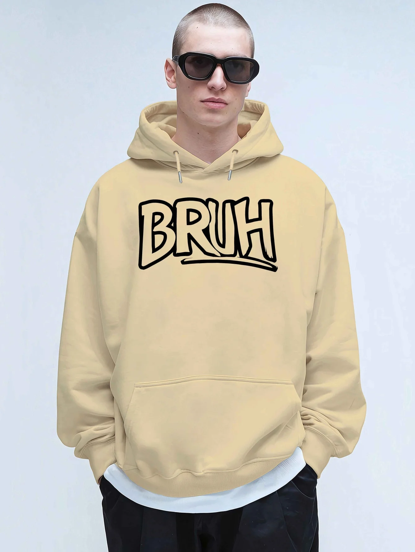Creative Art Letter Print Men Hooded Sweatshirt Autumn and Winter Daily Outdoor Sports Loose All Build Leisure Warm Street Style
