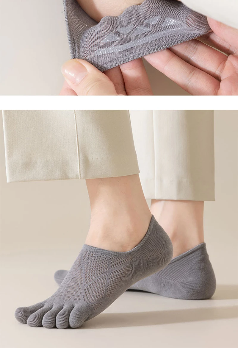 6 Paar Herren-Socken mit fünf Fingern, dünnes Netzgewebe, atmungsaktiv, unsichtbare Socken, antibakteriell, desodorierend, rutschfest, niedrig geschnittene Socken für den Sommer – Detail 4