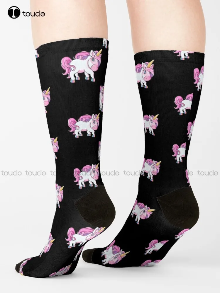 Cute Pink And Black Background Mini Unicorn Pattern, Rainbow Heels Socks Girls Soccer Socks Unisex Adult Teen Youth Socks Gift