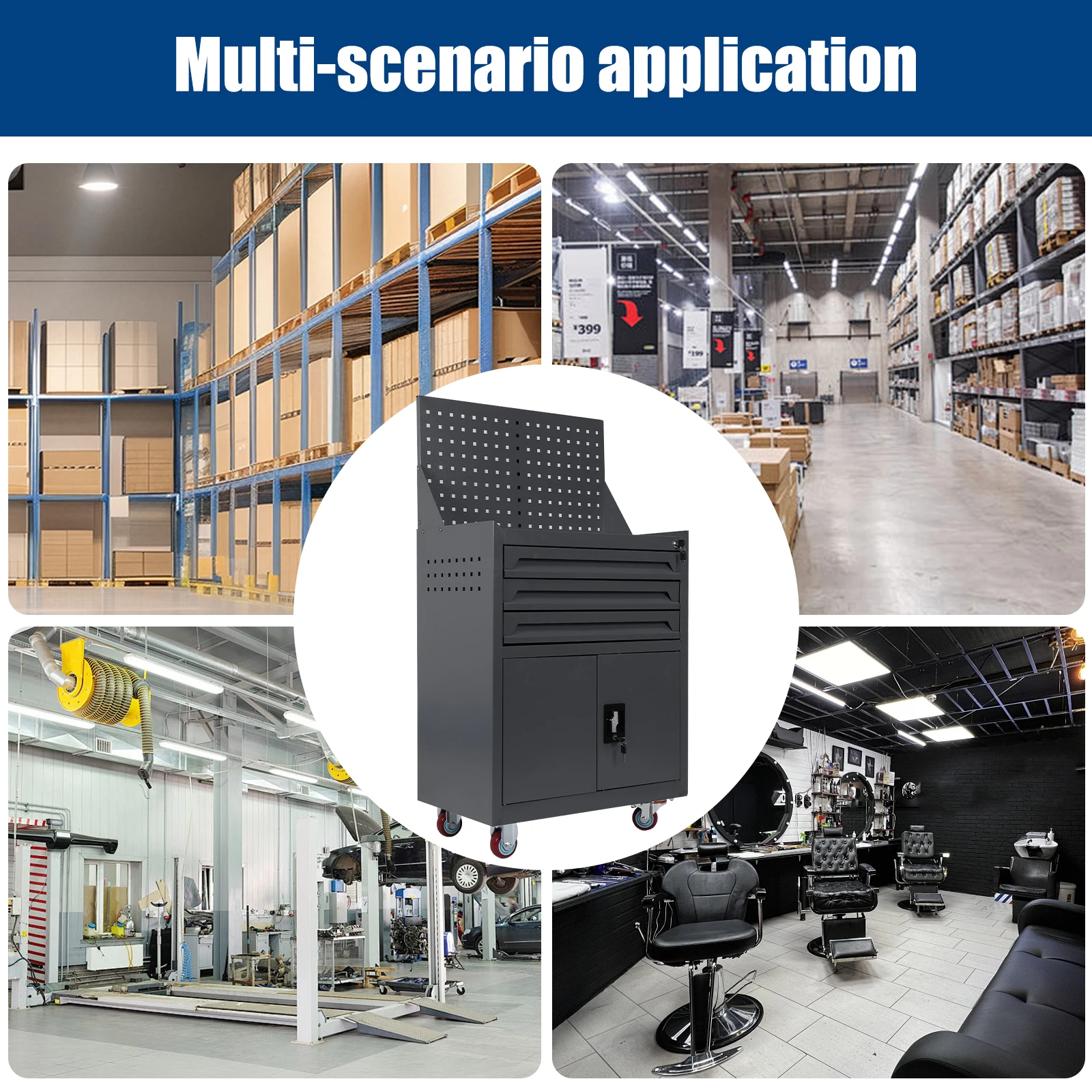 引き出し付きローリングツールチェスト、ツールボックスオーガナイザー、ワークショップ、倉庫、ガレージ用ローリングツールカート