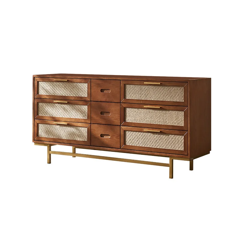 

Wabi Sansan Wind Entry Entrance Cabinet Solid Wood Locker Locker Solid Wood Rattan Six Bucket Cabinet