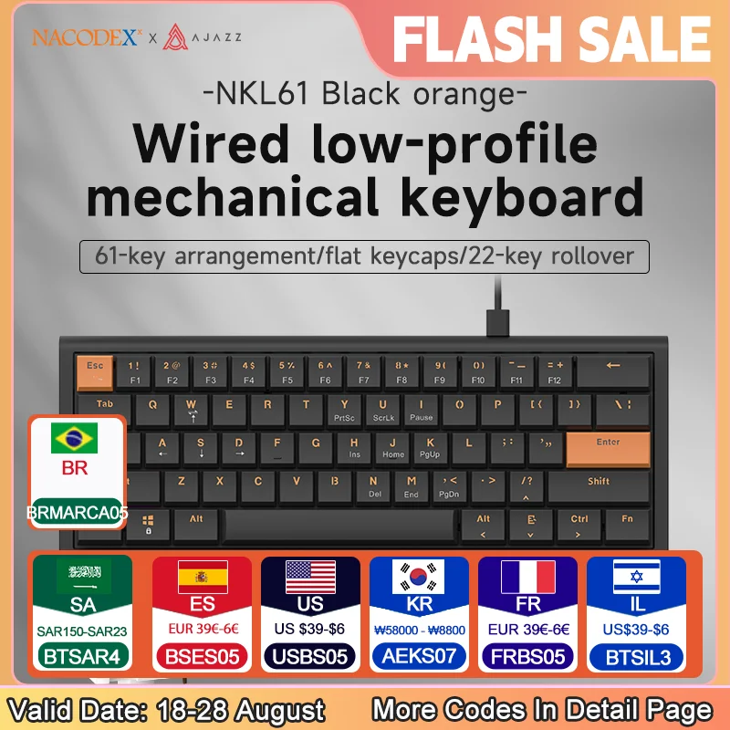 AJAZZ NKL61 60% configuration-wired ABS short switch mechanical keyboard plug and play, thin and portable