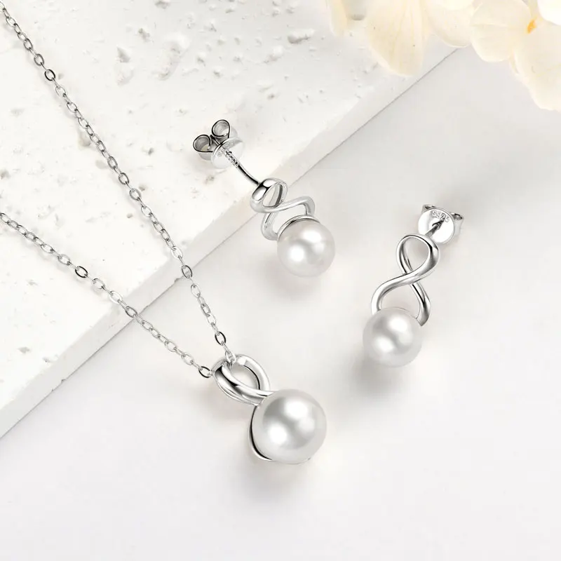 AINUOSHI 7,5-9,5 мм натуральный пресноводный белый жемчуг кулон ожерелье и серьги стерлингового серебра 925 пробы женский свадебный комплект ювелирных изделий подарок