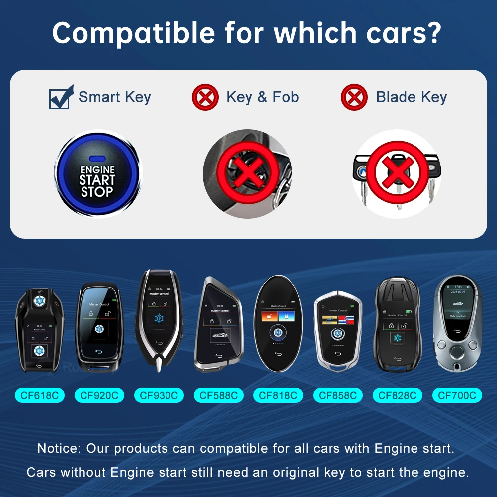 Remote modifikasi Universal Smart LCD Key APP wallpaper sesuai pesanan CF618C untuk mobil BMW nyaman masuk kunci otomatis