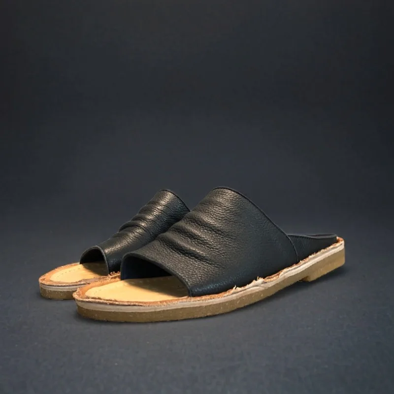 

Handmade Trendy Fashion Slippers Men's Shoes Genuine Leather Open Toe Office Casual Soft Sole Summer Beach Sandls Male