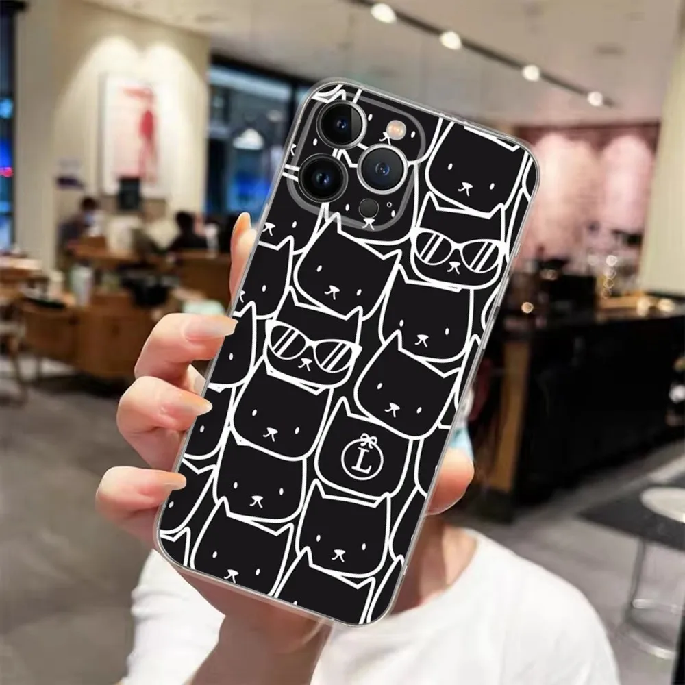 Cute Stacking Cat Transparent Phone Case For iPhone 15 14 13 12 11 Pro Xs Max Mini XR X 7 8 Plus Full cover transparent box