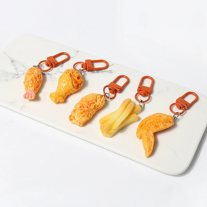 Funny Simulation Fried Chicken Leg Chicken Wing Keychain Mini Simulation Food PendantKey Holder Backpack Car Key Accessories